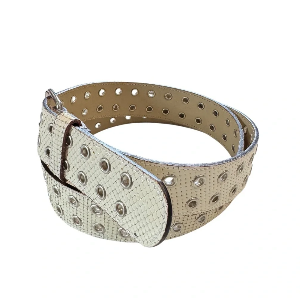 Vintage Vita Nuova Italian Leather Studded Belt Made in Italy Snakeskin Texture